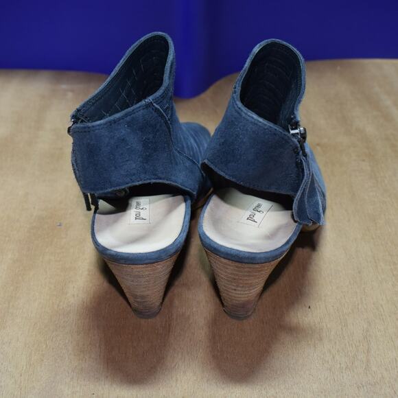Paul Green Navy Blue Suede Peep Toe Heeled Booties – Size 7.5 - Picture 3 of 5